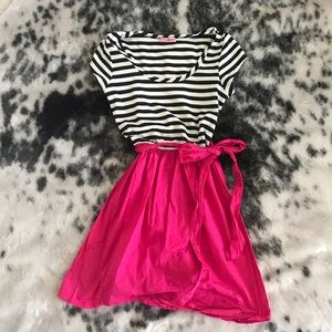 Black and white striped dress with pink bottom